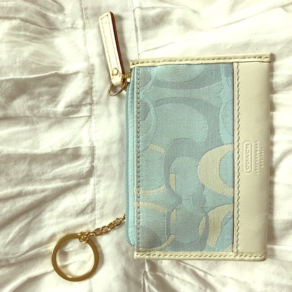 Coach key chain key card wristlet wallet blue